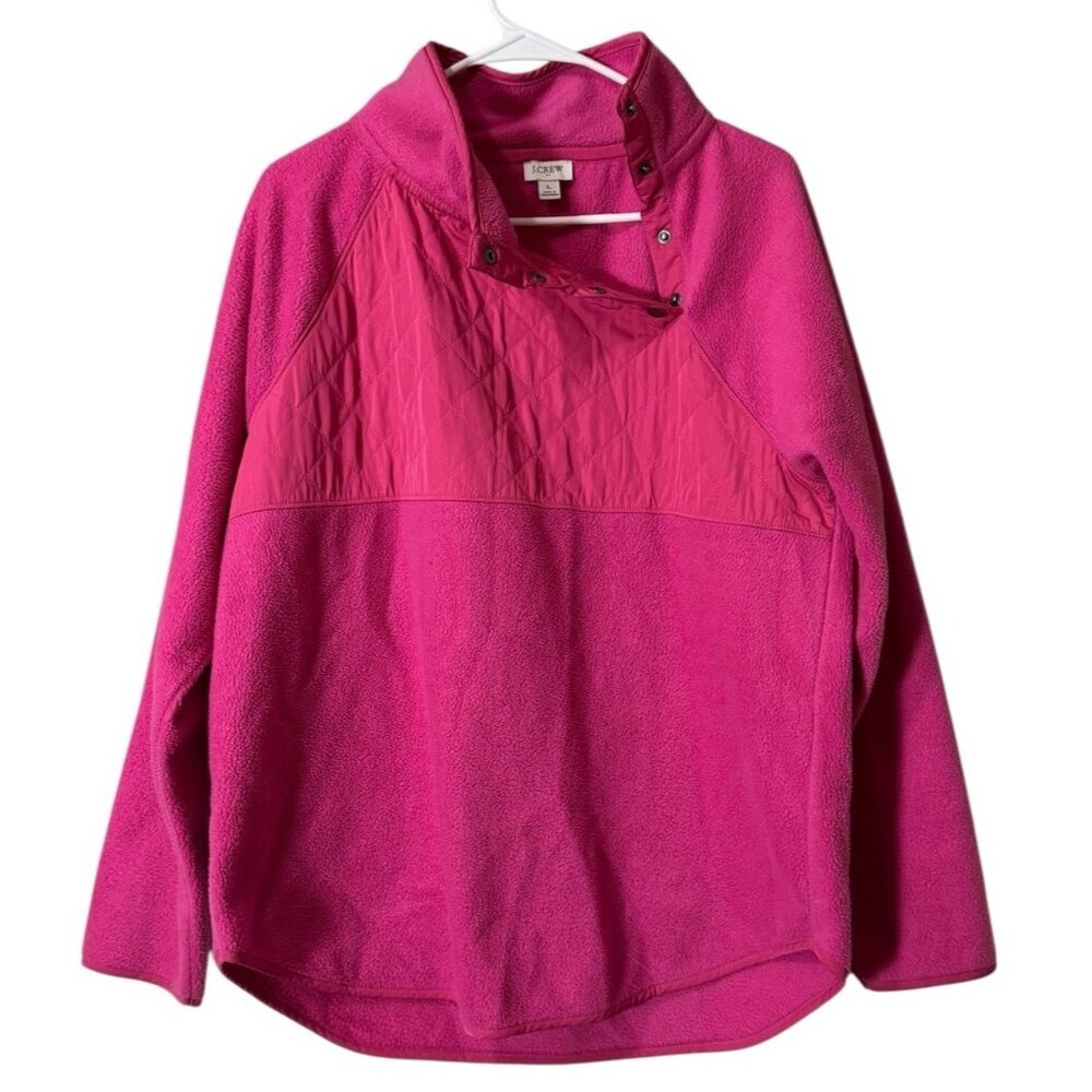 J.‎ Crew Sweatshirt Women Size Large Quilted Sherpa Fleece Snap Pullover Preppy